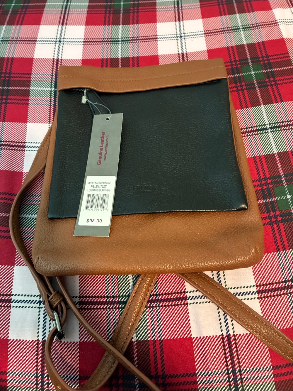 Perlina Brown and Black Leather Crossbody Bag